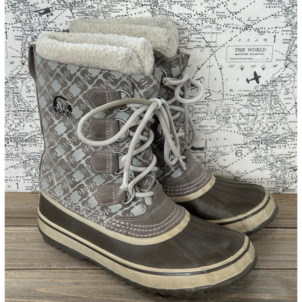 Sorel Duck Winter Snow Boots Waterproof Womens 7 Beige Excellent